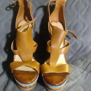 Gianni Bini Tan Leather Platform Sandals
